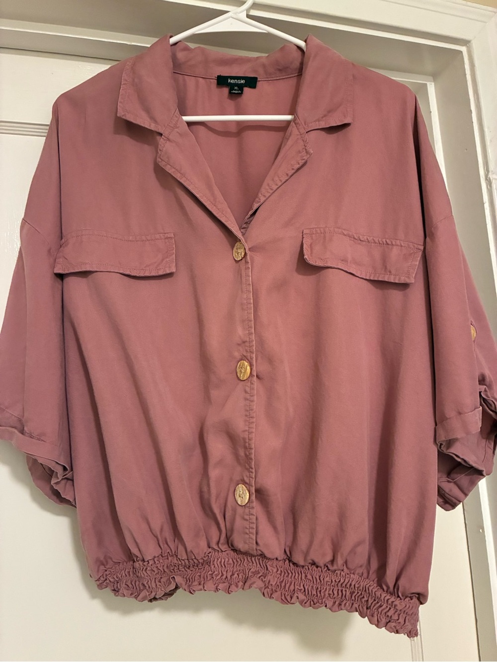 Kensie Rose Mauve Button-Front Blouson Top